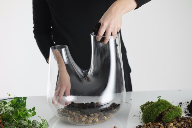 3. Adicione uma camada de terra para suculentas. Deve ser suficientemente profunda para que as plantas se enraízem, aproximadamente 6 cm. 3. Adicione uma camada de terra para suculentas. Deve ser suficientemente profunda para que as plantas se enraízem, aproximadamente 6 cm.