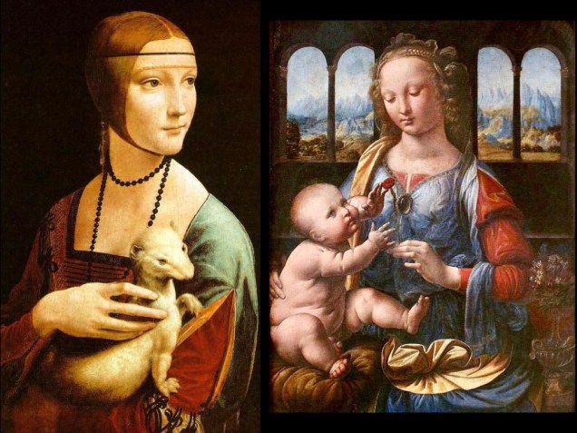 La Dama con l'ermellino (1488-1490) e Madonna del Garofano (1473 a 1478), de Leonardo da Vinci. La Dama con l'ermellino (1488-1490) e Madonna del Garofano (1473 a 1478), de Leonardo da Vinci.