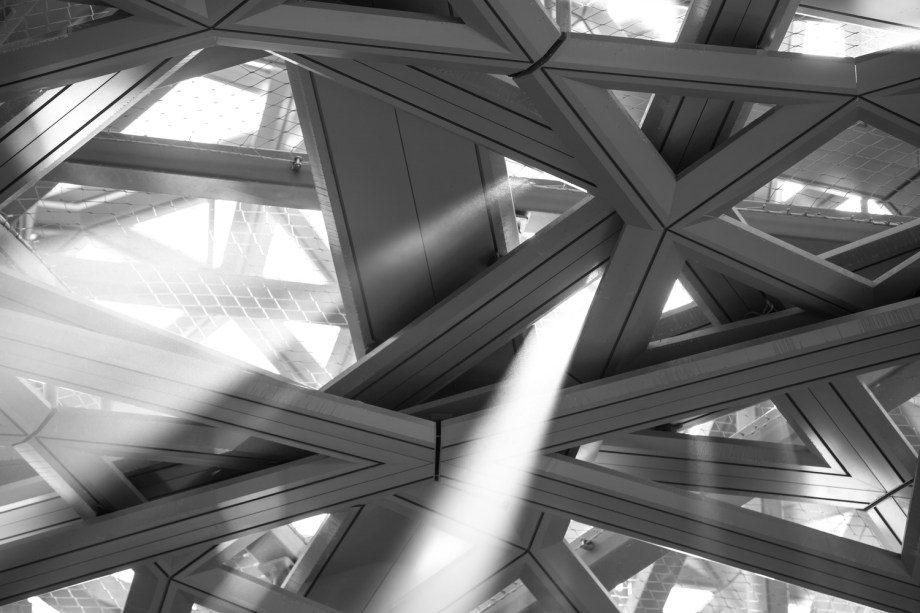 A cúpula dupla de 180 metros de diâmetro apresenta uma "geometria horizontal radial e um material têxtil perfurado aleatoriamente, proporcionando sombra pontuada por feixes de sol". Construído a partir de 7.850 estrelas metálicas singulares, a estrutura cria uma "chuva de luz" em movimento sob o sol. De acordo com o arquiteto, estas são "uma reminiscência das folhas de palmeiras sobrepostas dos oásis dos Emirados Árabes Unidos".
