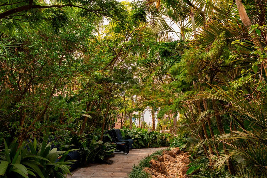 Spagnhol Paisagismo - Jardim Tropical. <span>Espécies com diferentes tipos de folhagens, alturas e texturas compõem o jardim de Murilo Spagnhol, que estreia na CASACOR em 2022. “Essa diversidade, combinada ao paisagismo, buscou a representação de uma verdadeira floresta. A ideia é que as pessoas se desconectem da agitação da cidade para contemplar todo o espaço”. Ao inserir o ambiente natural no contexto urbano, o paisagista teve como inspiração a pluralidade das floretas tropicais brasileiras, como a Amazônica. Um pequeno lago e até os tons de azul do mobiliário reforçam a conexão com o meio ambiente e transmitem paz, serenidade. O uso de múltiplas espécies no paisagismo é marca dos projetos da Spagnhol Plantas Ornamentais, que cede toda a vegetação do jardim.</span>