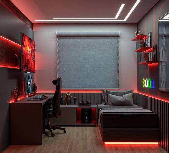 quarto-gamer-vermelho-e-preto quarto gamer