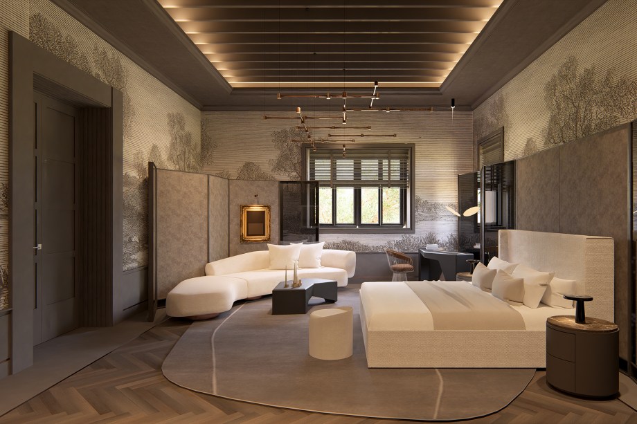 <b>Gisella Buendía - Suite Boutique</b>. A suíte desenhada sob o conceito "De presente, o agora" é uma oportunidade para fugir da rotina e desfrutar de uma experiência única, onde cada detalhe é pensado para o bem-estar e a diversão. Na decoração, os painéis verticais, como uma segunda pele, conferem um toque contemporâneo. Materiais e tons neutros criam uma atmosfera serena e privada.